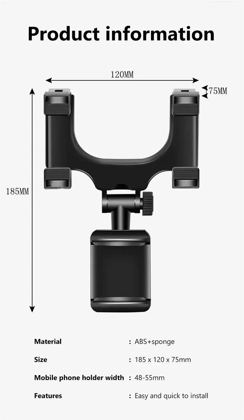 Support de téléphone de voiture pour rétroviseur, vue complète en situation