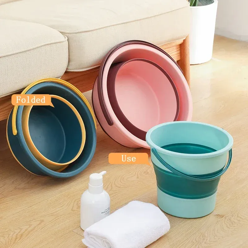 Seau pliable portable multifonctionnel en silicone épais, pour lavage de voiture, pêche, cuisine et camping, disponible en 5 L, 10 L, 17 L, E27 - Image 1