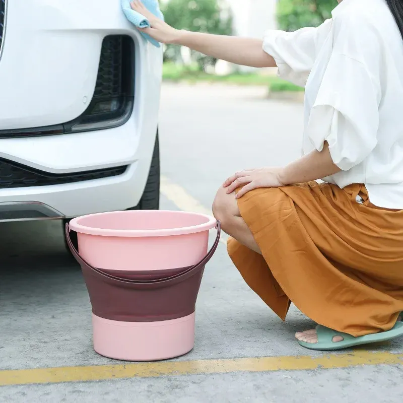 Seau pliable portable multifonctionnel en silicone épais, pour lavage de voiture, pêche, cuisine et camping, disponible en 5 L, 10 L, 17 L, E27 2