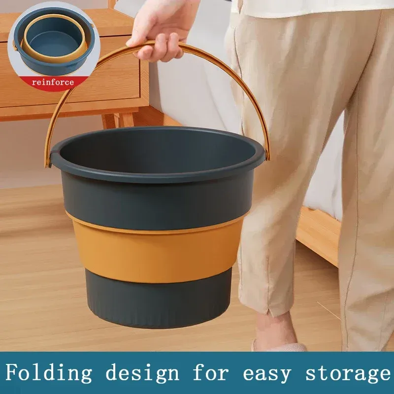 Seau pliable portable multifonctionnel en silicone épais, pour lavage de voiture, pêche, cuisine et camping, disponible en 5 L, 10 L, 17 L, E27 4