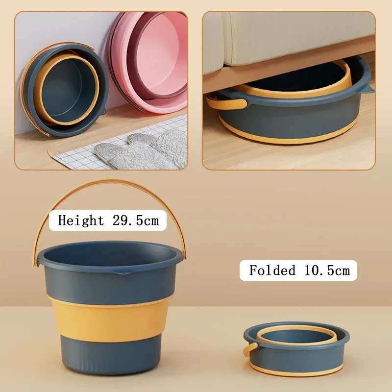 Seau pliable portable multifonctionnel en silicone épais, pour lavage de voiture, pêche, cuisine et camping, disponible en 5 L, 10 L, 17 L, E27 5