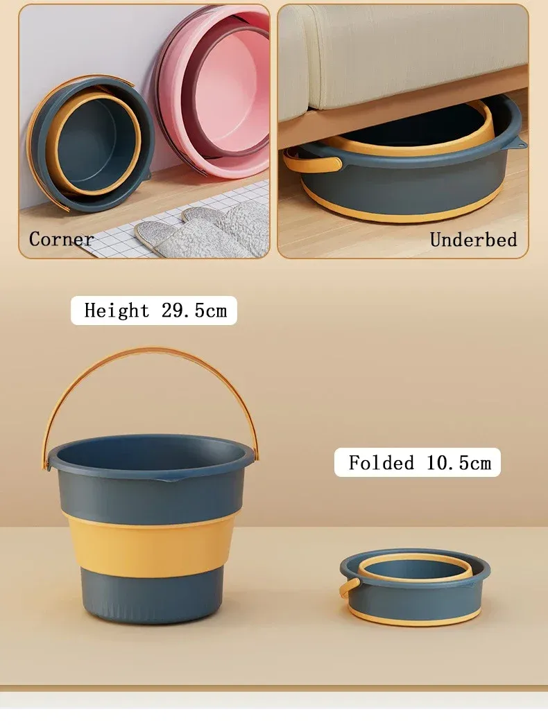 Seau pliable en silicone, pliage et déploiement
