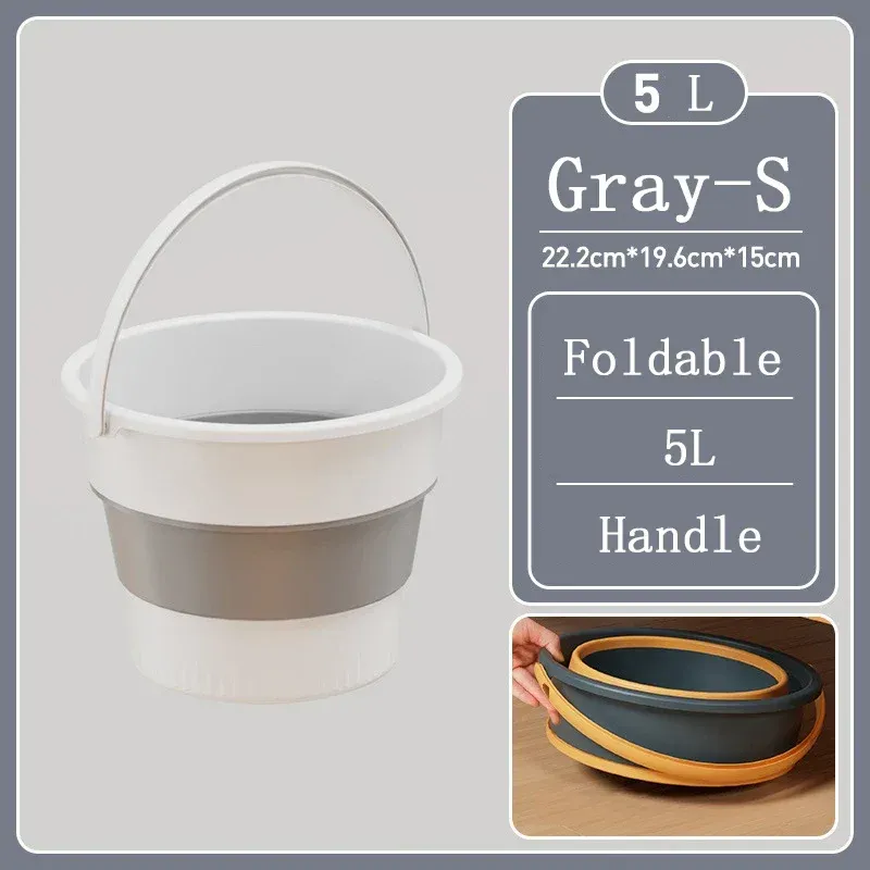 Seau pliable portable multifonctionnel en silicone épais, pour lavage de voiture, pêche, cuisine et camping, disponible en 5 L, 10 L, 17 L, E27 14
