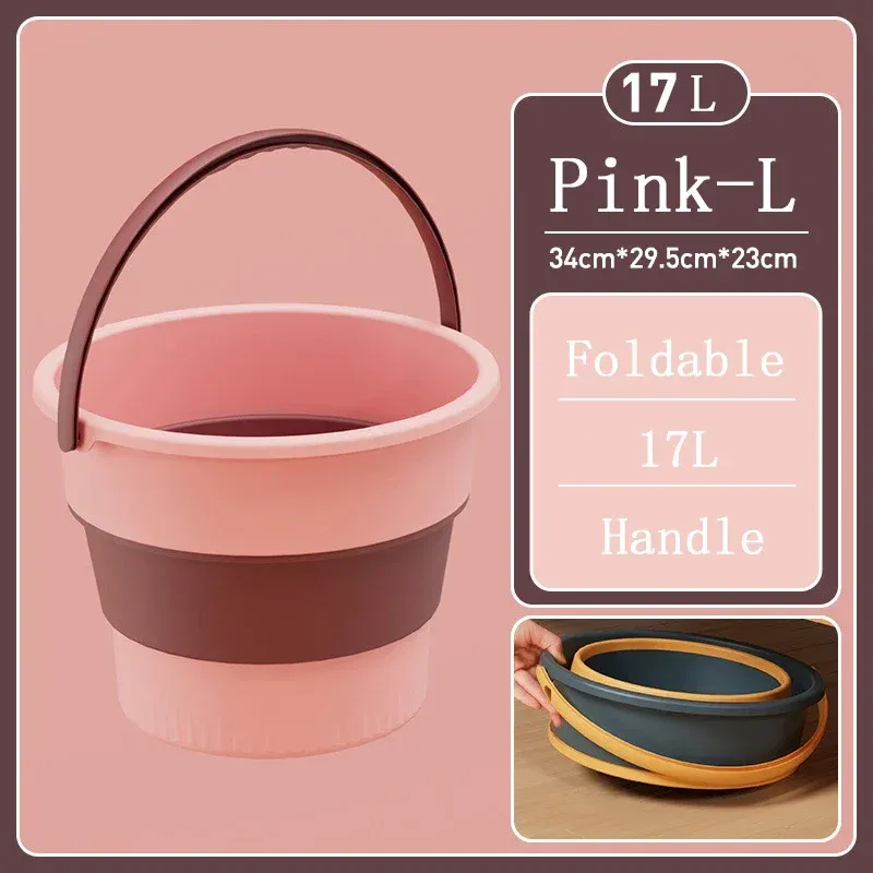 Seau pliable portable multifonctionnel en silicone épais, pour lavage de voiture, pêche, cuisine et camping, disponible en 5 L, 10 L, 17 L, E27 16