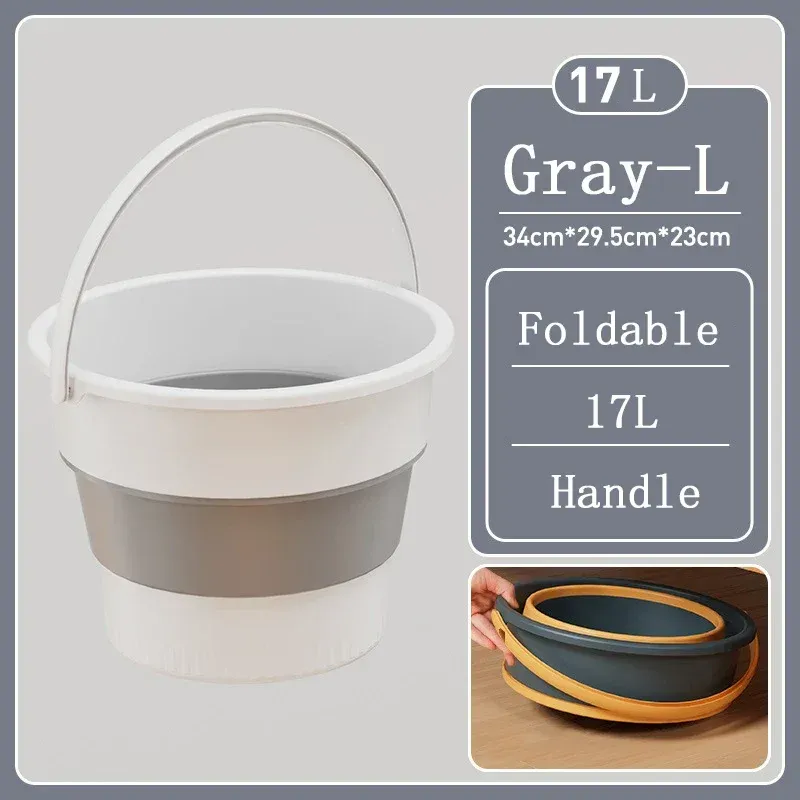 Seau pliable portable multifonctionnel en silicone épais, pour lavage de voiture, pêche, cuisine et camping, disponible en 5 L, 10 L, 17 L, E27 7