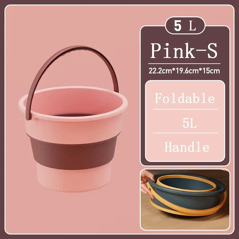 Seau pliable portable multifonctionnel en silicone épais, pour lavage de voiture, pêche, cuisine et camping, disponible en 5 L, 10 L, 17 L, E27 9