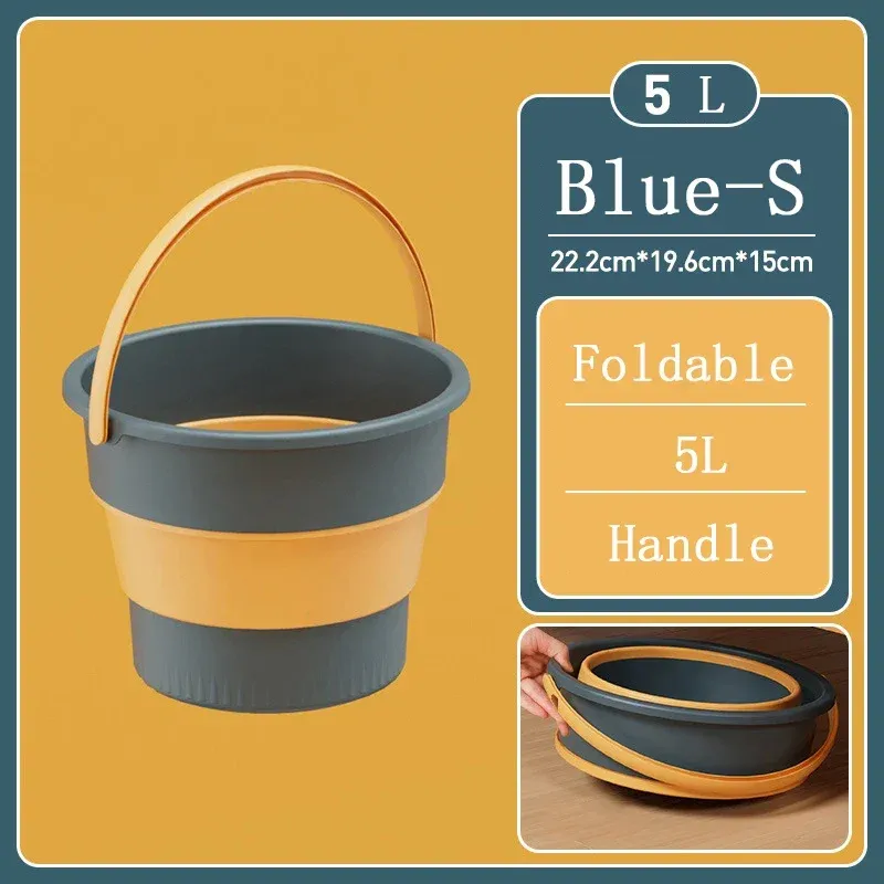 Seau pliable portable multifonctionnel en silicone épais, pour lavage de voiture, pêche, cuisine et camping, disponible en 5 L, 10 L, 17 L, E27 10
