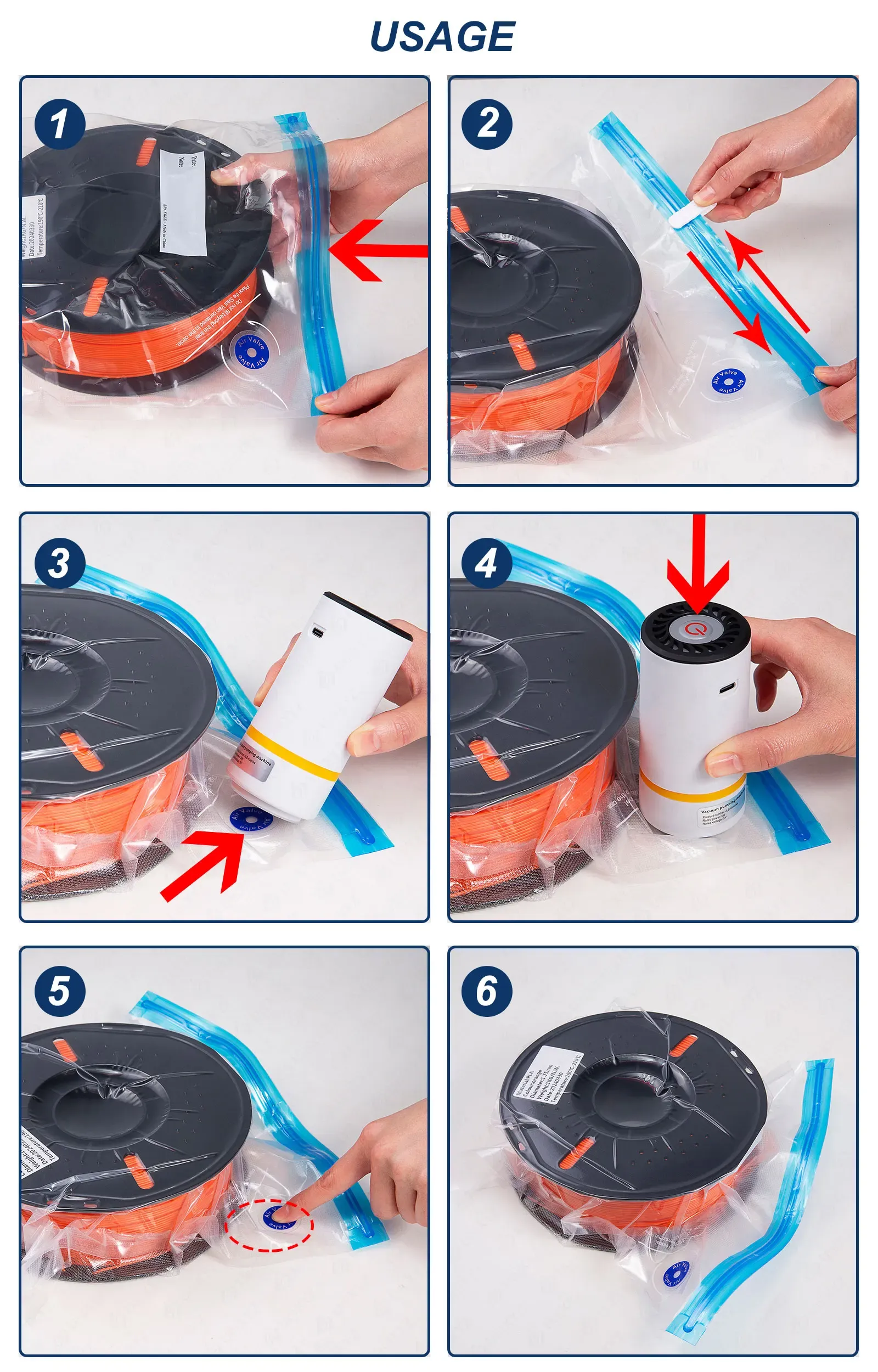 Sac de rangement sous vide pour filament d'impression 3D (PLA, ABS, PETG) à scellage résistant à l'humidité 2