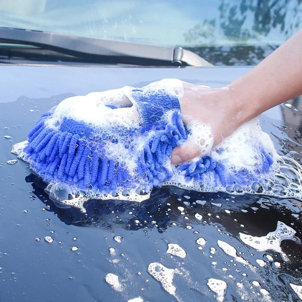 Éponge de lavage pour voiture en microfibre chenille bleue, 1 pièce 4