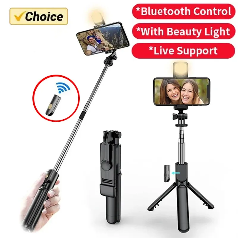Trépied extensible sans fil avec lumière LED et télécommande Bluetooth pour iPhone et smartphone