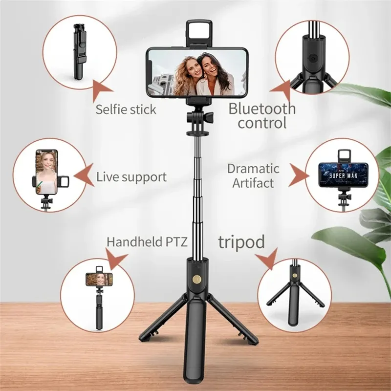 Trépied extensible sans fil avec lumière LED et télécommande Bluetooth pour iPhone et smartphone 5