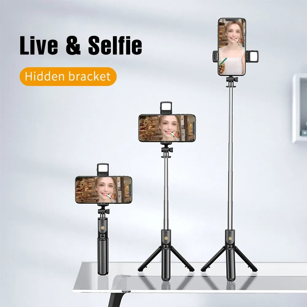 Trépied pour selfie avec lumière et support caché