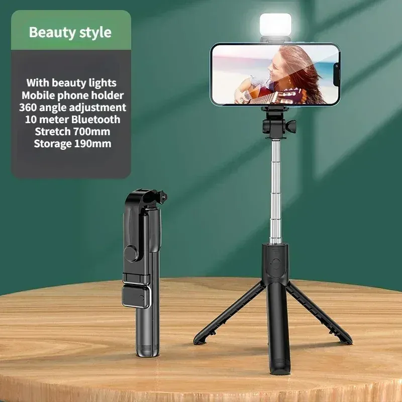 Trépied extensible sans fil avec lumière LED et télécommande Bluetooth pour iPhone et smartphone 9