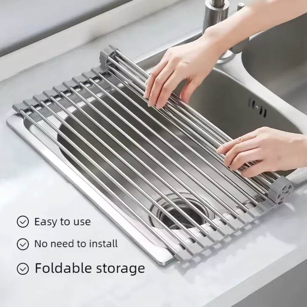 Égouttoir pliable et enroulable en acier inoxydable, multifonction pour la cuisine - Image 1