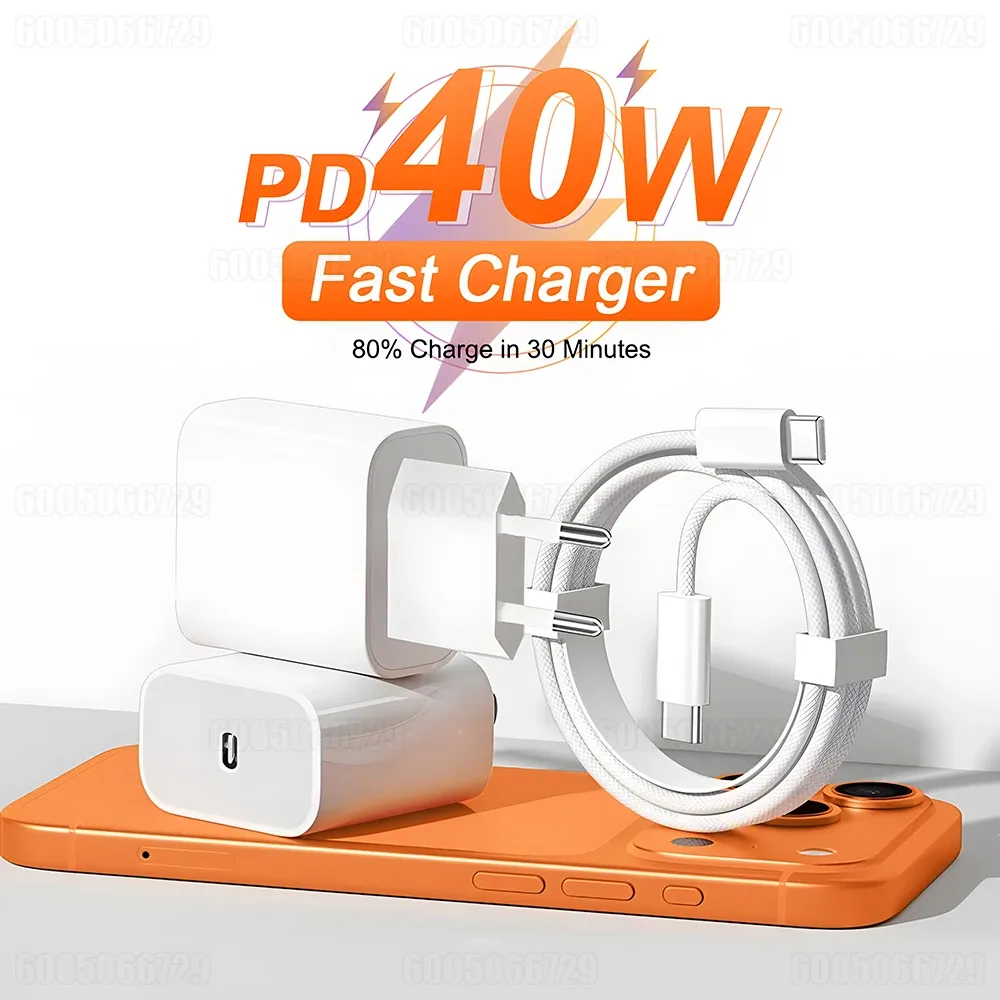Chargeur rapide 40 W USB-C pour iPhone 11 à 17, Pro et Pro Max, avec câble de charge rapide