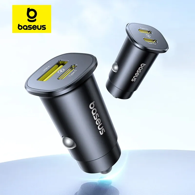 Chargeur de voiture Baseus 30 W à charge rapide, double port USB-C PD et USB-A, compatible iPhone 16/15, Samsung S24/S25, Xiaomi, Huawei et tablettes 1