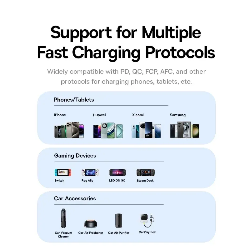 Chargeur de voiture Baseus 30 W à charge rapide, double port USB-C PD et USB-A, compatible iPhone 16/15, Samsung S24/S25, Xiaomi, Huawei et tablettes 6