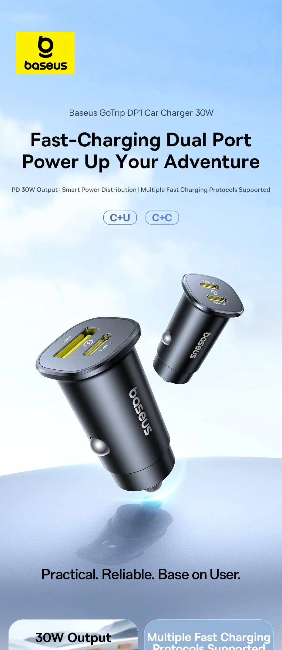 Chargeur de voiture Baseus, détails de design