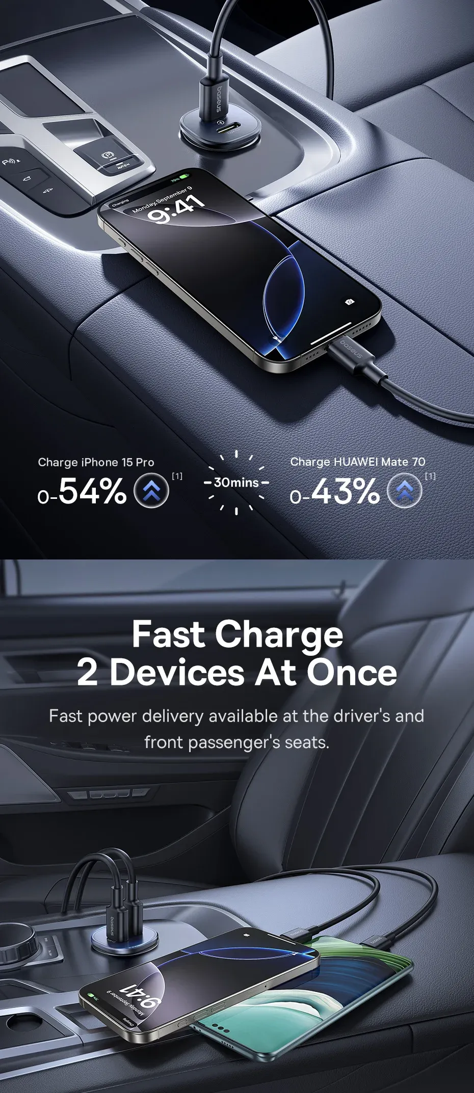 Chargeur de voiture Baseus en situation d'utilisation