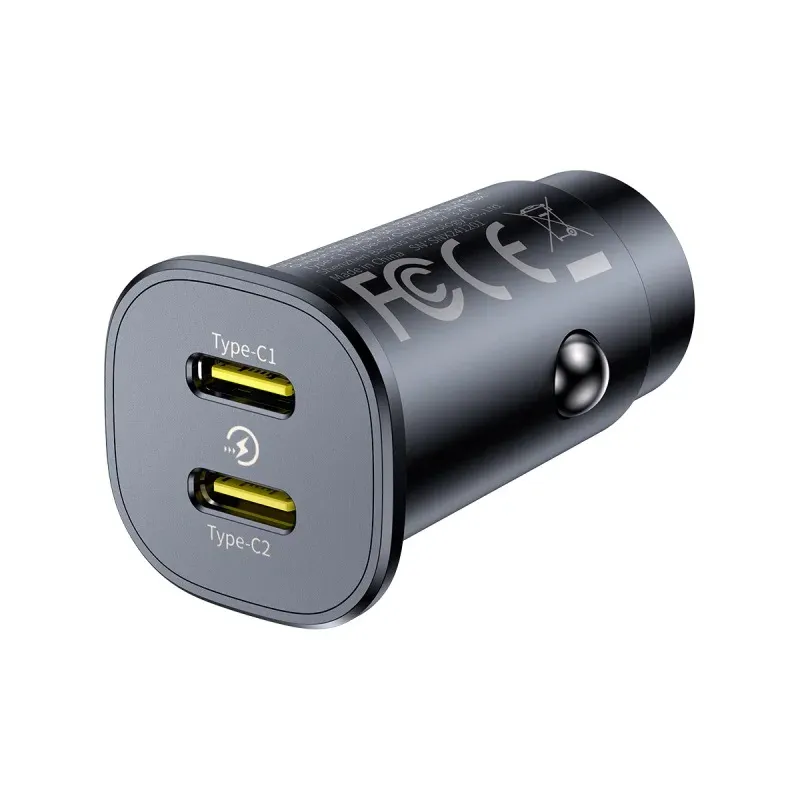 Chargeur de voiture Baseus 30 W à charge rapide, double port USB-C PD et USB-A, compatible iPhone 16/15, Samsung S24/S25, Xiaomi, Huawei et tablettes 7