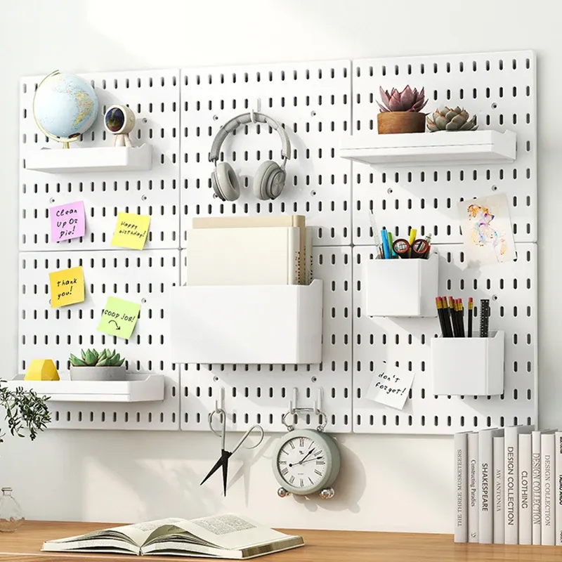 Panneau perforé mural avec accessoires, étagère suspendue et crochets de rangement, organisateur sans perçage pour garage, cuisine et salle - Image 1