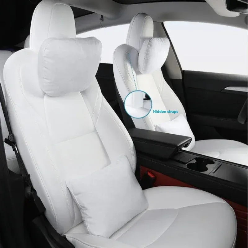 Coussin de nuque en daim pour Tesla, détail du cuir