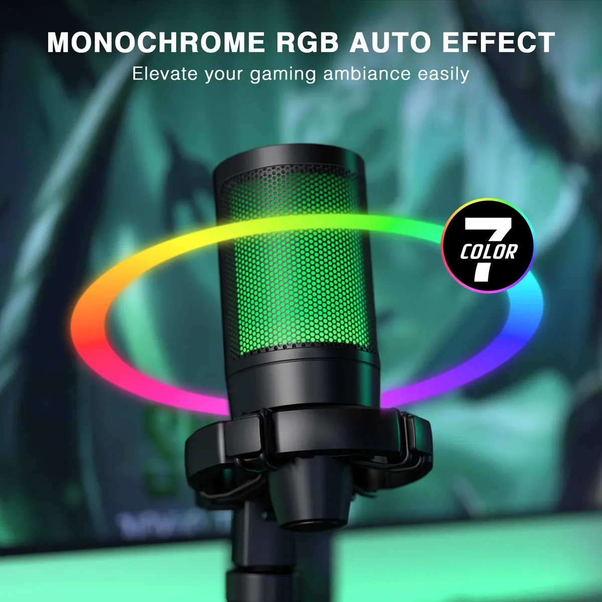 AmpliGame par FIFINE Microphone USB RGB pour jeu avec bouton de sourdine tactile, micro à condensateur avec trépied pour PC, PS4/5 et ordinateur portable, streaming – A2 2