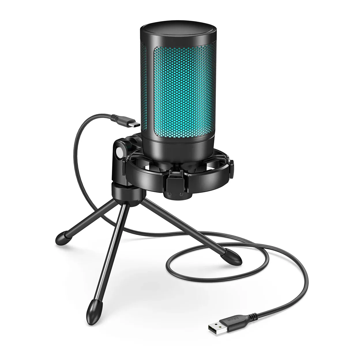 AmpliGame par FIFINE Microphone USB RGB pour jeu avec bouton de sourdine tactile, micro à condensateur avec trépied pour PC, PS4/5 et ordinateur portable, streaming – A2 8