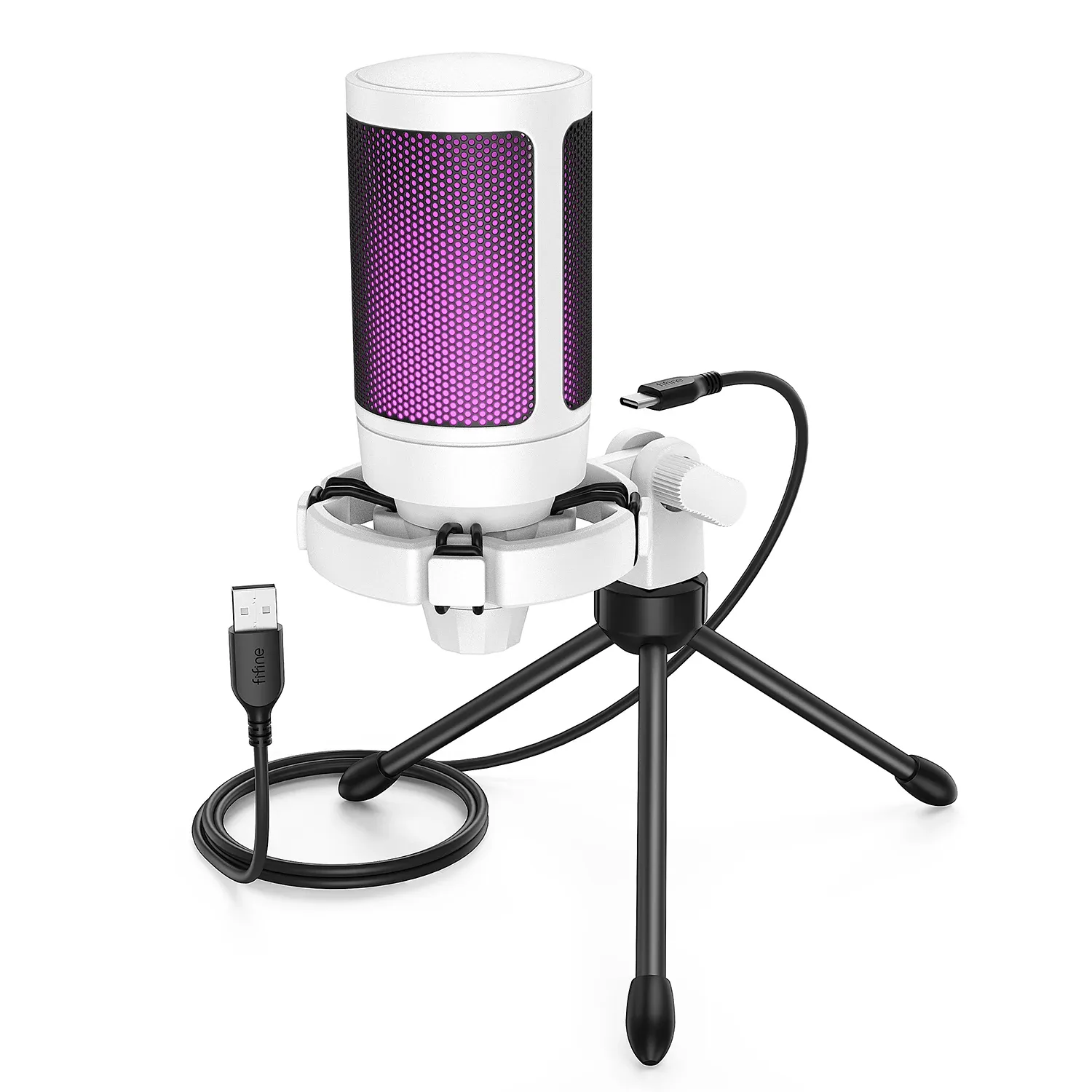 AmpliGame par FIFINE Microphone USB RGB pour jeu avec bouton de sourdine tactile, micro à condensateur avec trépied pour PC, PS4/5 et ordinateur portable, streaming – A2 7