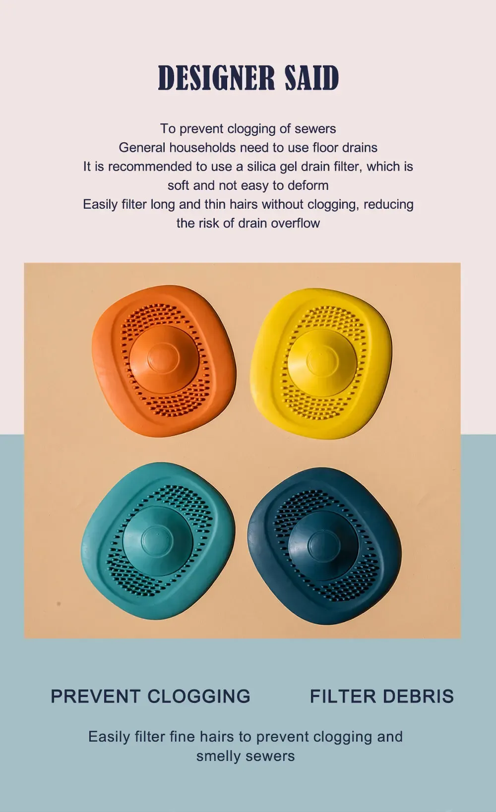 Bouchon d'évier en silicone, vue générale
