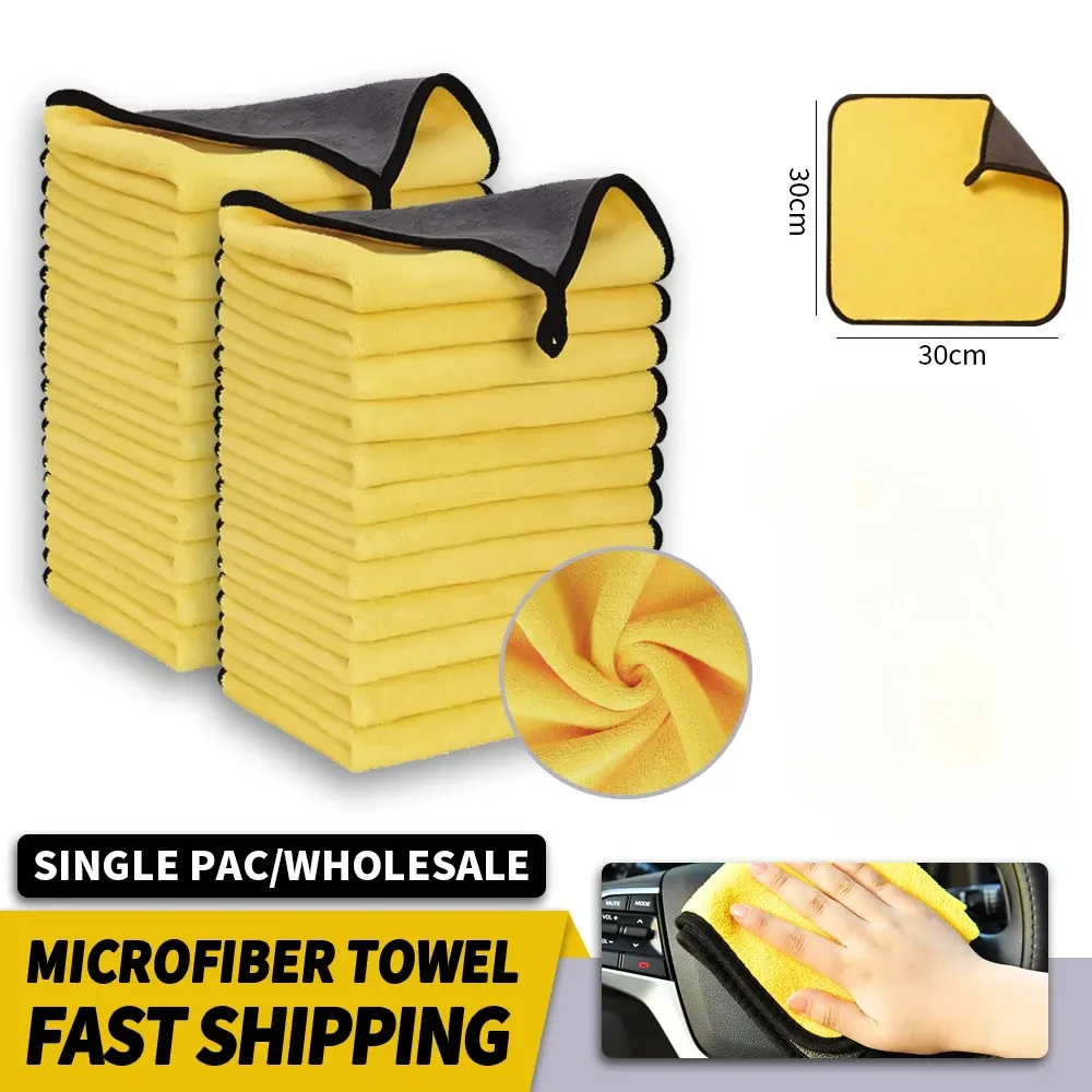 Serviettes de lavage et de séchage pour voiture en microfibre, double face, 30 x 30 cm / 30 x 60 cm, lot de 3, 5 ou 10 pièces