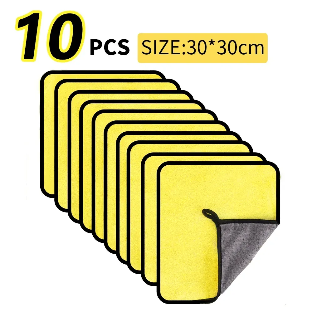 Serviettes de lavage et de séchage pour voiture en microfibre, double face, 30 x 30 cm / 30 x 60 cm, lot de 3, 5 ou 10 pièces 15