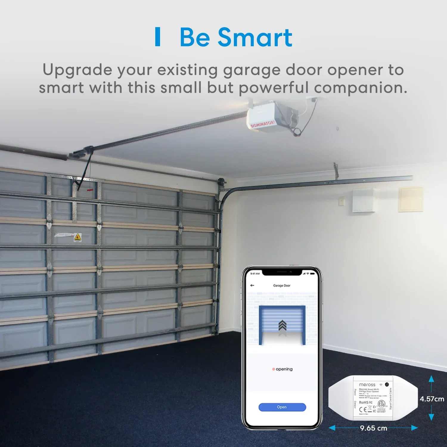 Ouvre-porte de garage intelligent Meross MSG100 en situation
