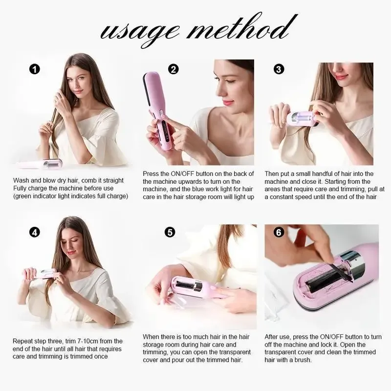 Tondeuse à cheveux sans fil pour pointes fourchues, cheveux secs, abîmés, cassants, bouclés, crépus ou lisses, tondeuse automatique pour femmes 6