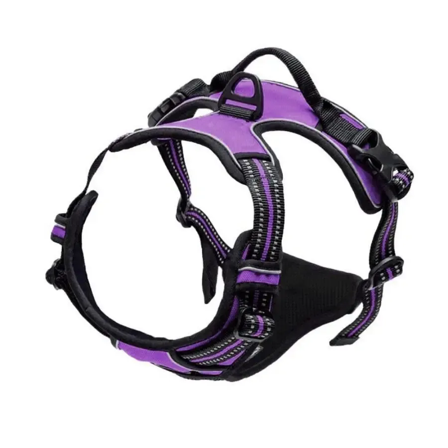 Harnais réglable anti-traction à clip frontal pour chien de taille moyenne à grande, avec poignée de maintien et bandes réfléchissantes 12