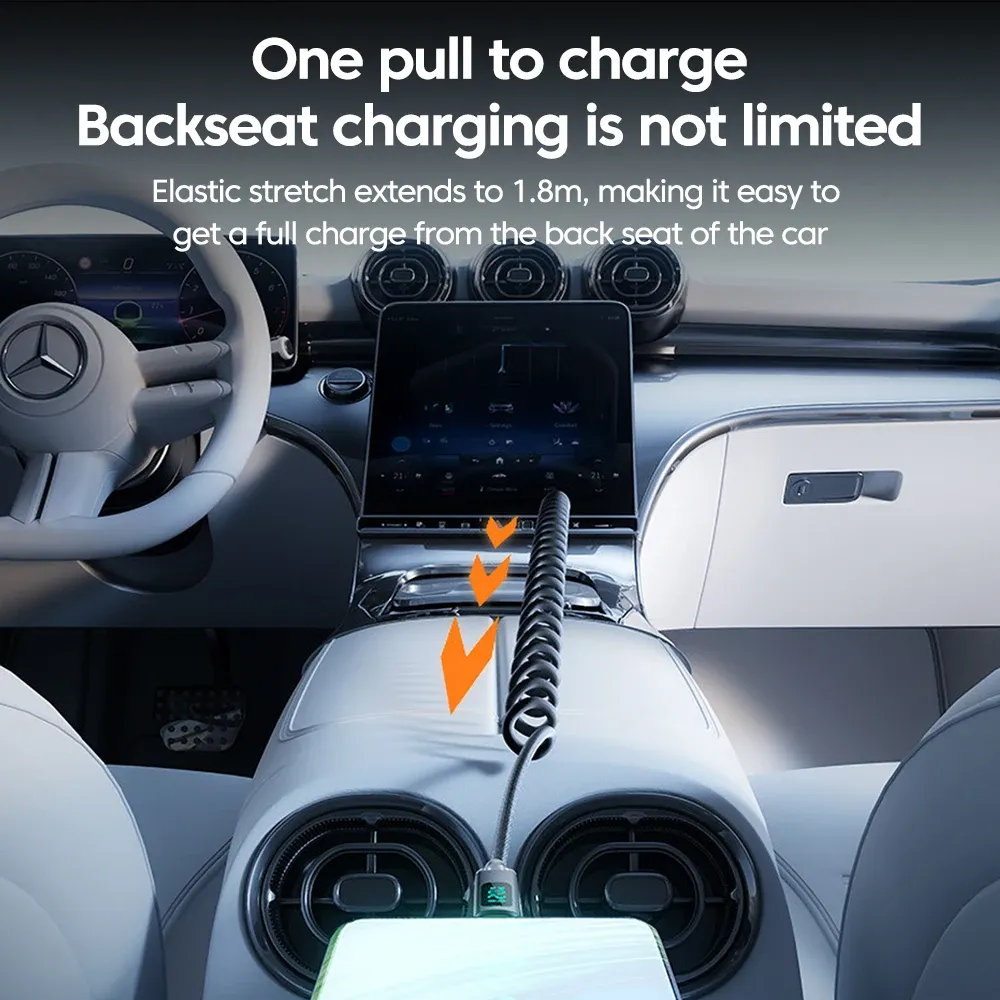Câble de charge rétractable pour voiture 120 W avec écran numérique, connecteur USB-C vers USB-C, compatible Samsung et iPhone 16 4