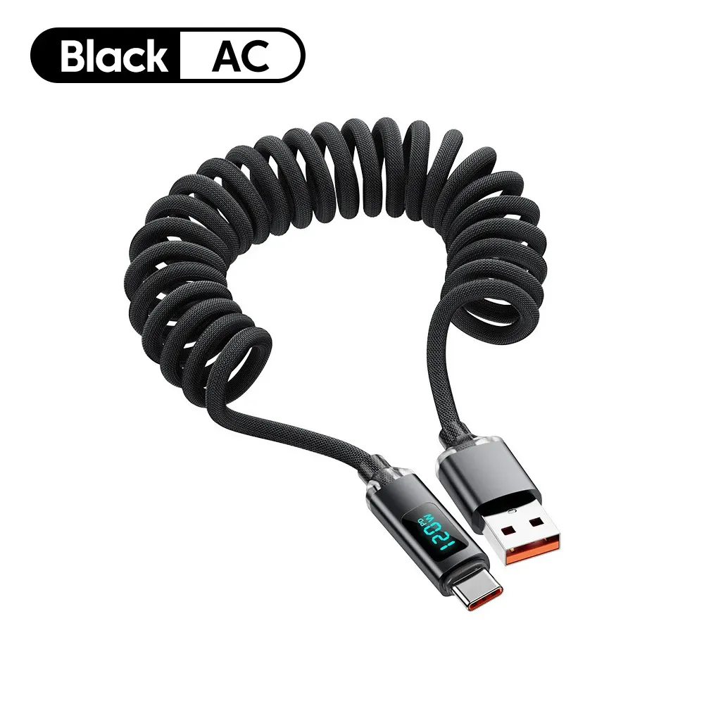 Câble de charge rétractable pour voiture 120 W avec écran numérique, connecteur USB-C vers USB-C, compatible Samsung et iPhone 16 8