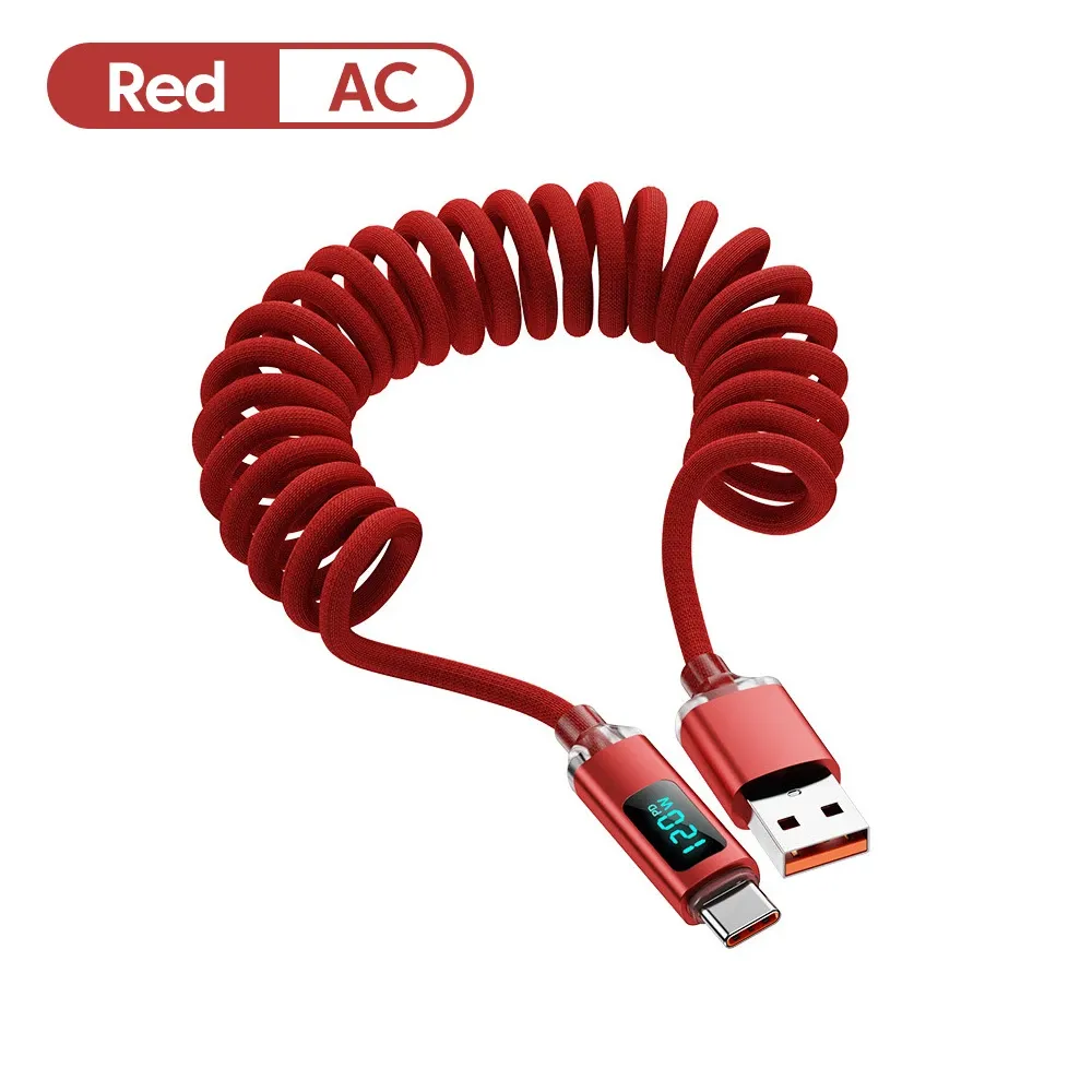 Câble de charge rétractable pour voiture 120 W avec écran numérique, connecteur USB-C vers USB-C, compatible Samsung et iPhone 16 7
