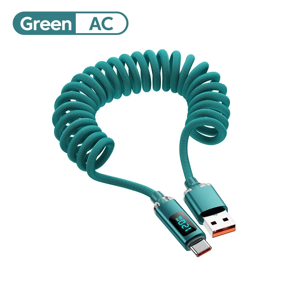 Câble de charge rétractable pour voiture 120 W avec écran numérique, connecteur USB-C vers USB-C, compatible Samsung et iPhone 16 12