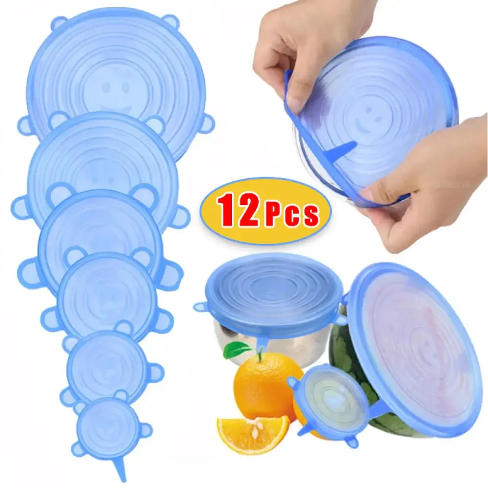 Couvercles extensibles en silicone réutilisables, lot de 6 ou 12 pièces, qualité alimentaire, pour bols et casseroles - Image 1