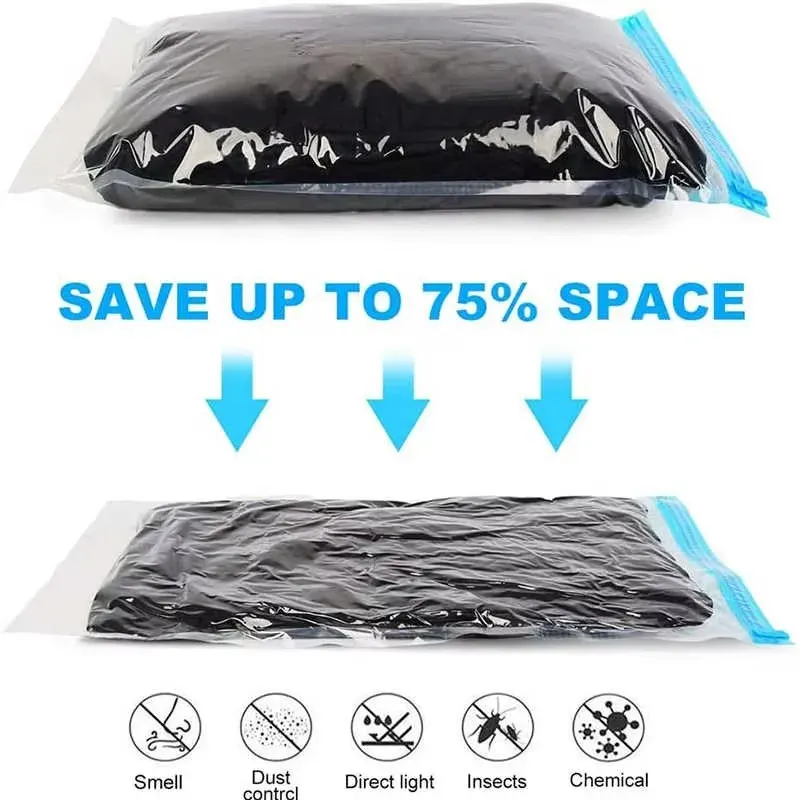 Lot de 5 sacs de compression sous vide pour voyage, rangement compact et réutilisable, sans pompe, organiseurs étanches pour vêtements et bagages 3