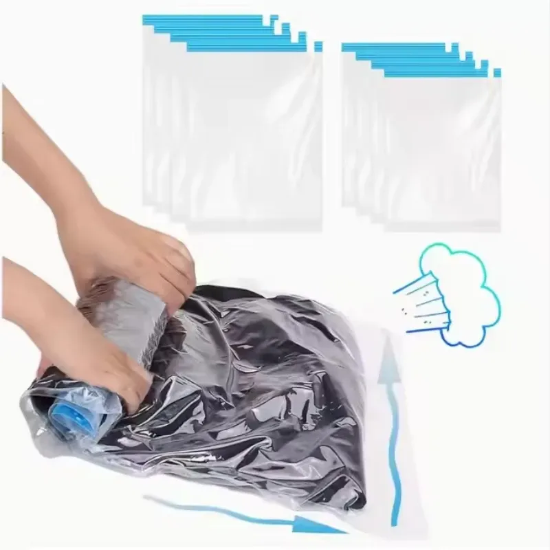 Lot de 5 sacs de compression sous vide pour voyage, rangement compact et réutilisable, sans pompe, organiseurs étanches pour vêtements et bagages 1