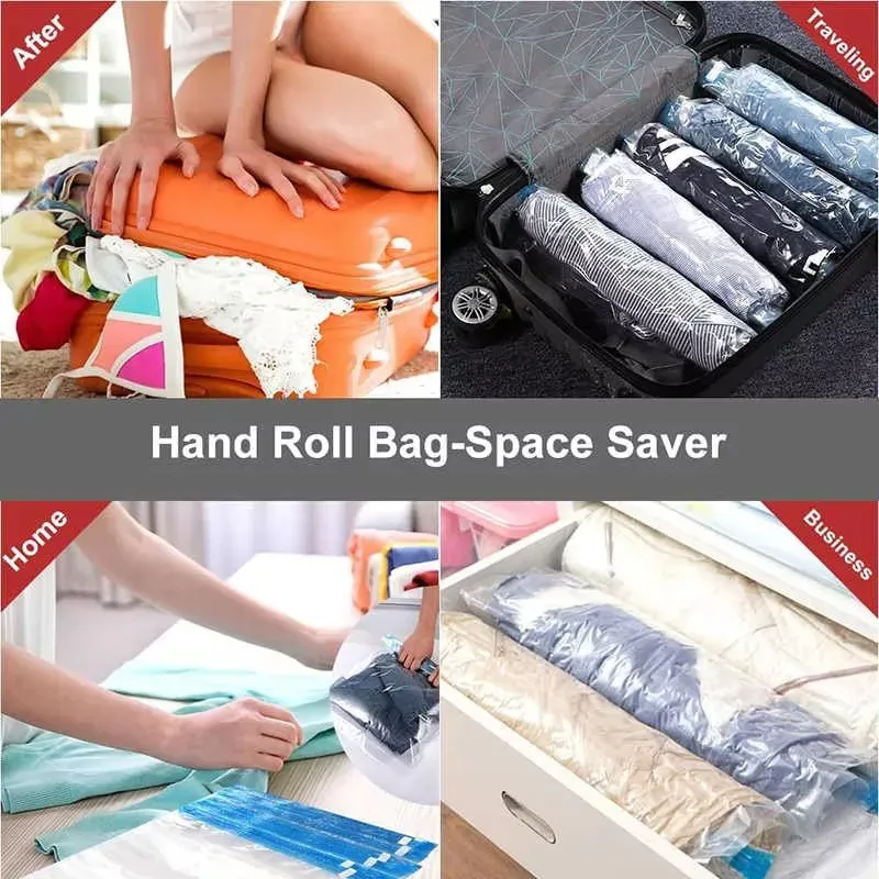 Lot de 5 sacs de compression sous vide pour voyage, rangement compact et réutilisable, sans pompe, organiseurs étanches pour vêtements et bagages 2
