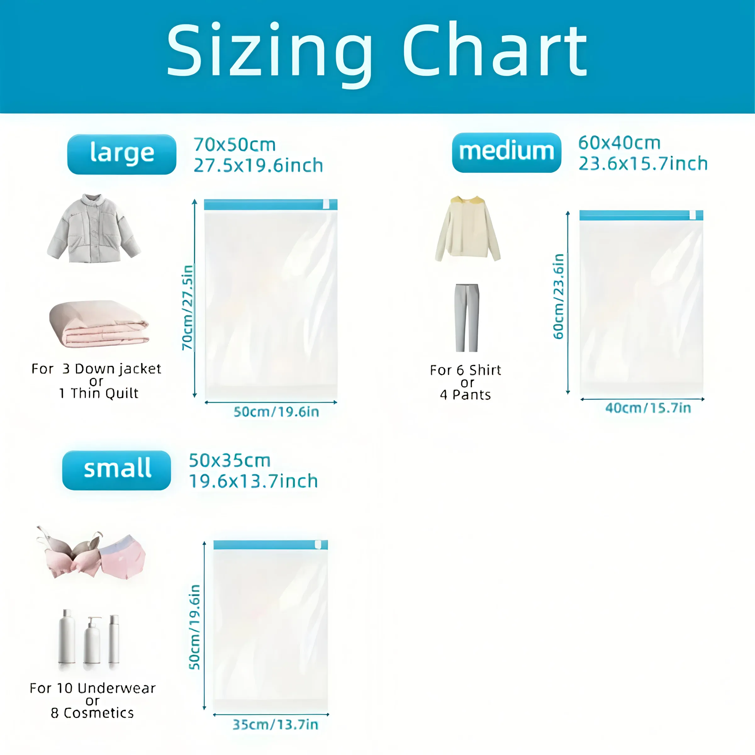 Lot de 5 sacs de compression sous vide pour voyage, rangement compact et réutilisable, sans pompe, organiseurs étanches pour vêtements et bagages 5