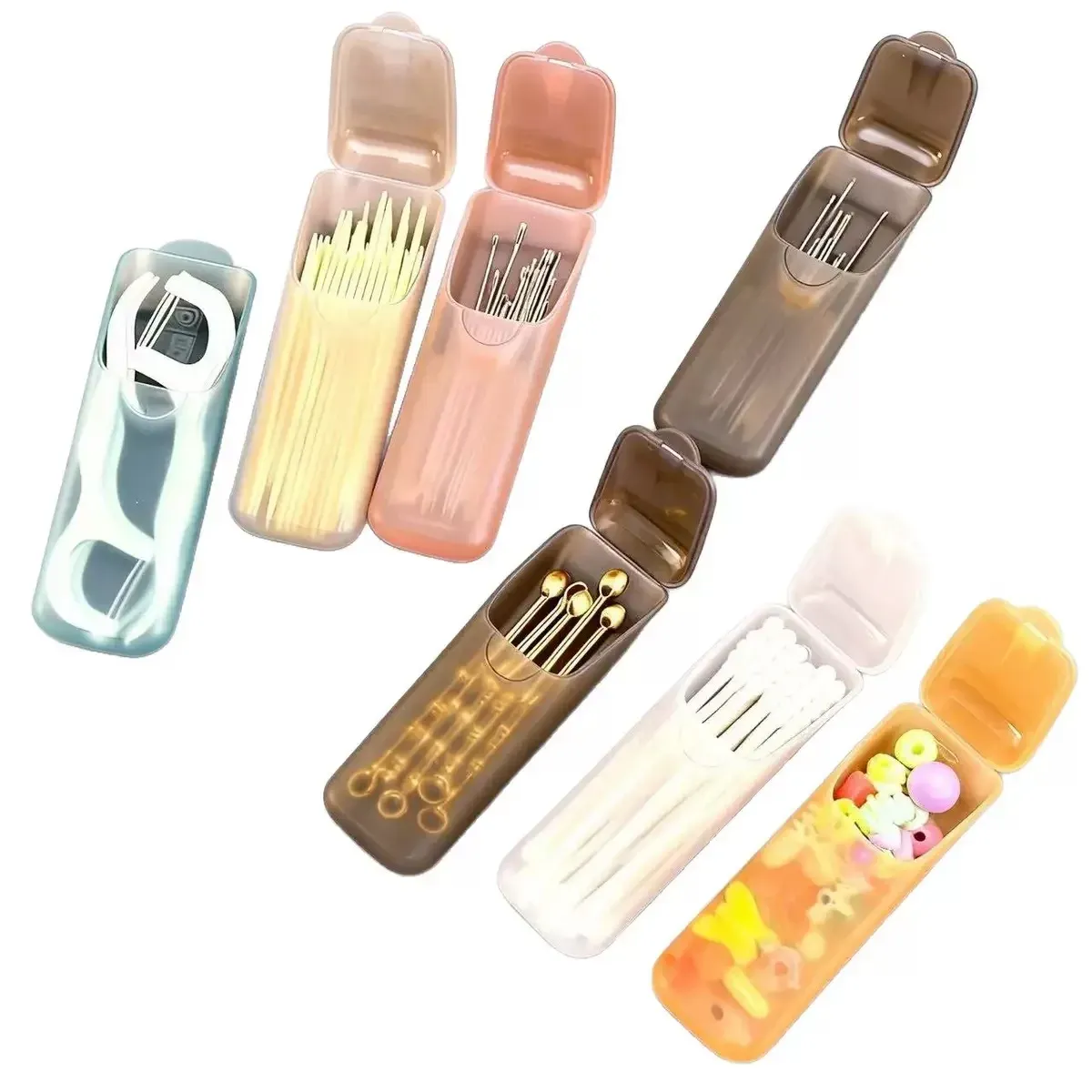 Lot de 4 mini boîtes de rangement portables pour voyage : organiseurs pour cure-dents, fil dentaire, pilules et bijoux 5
