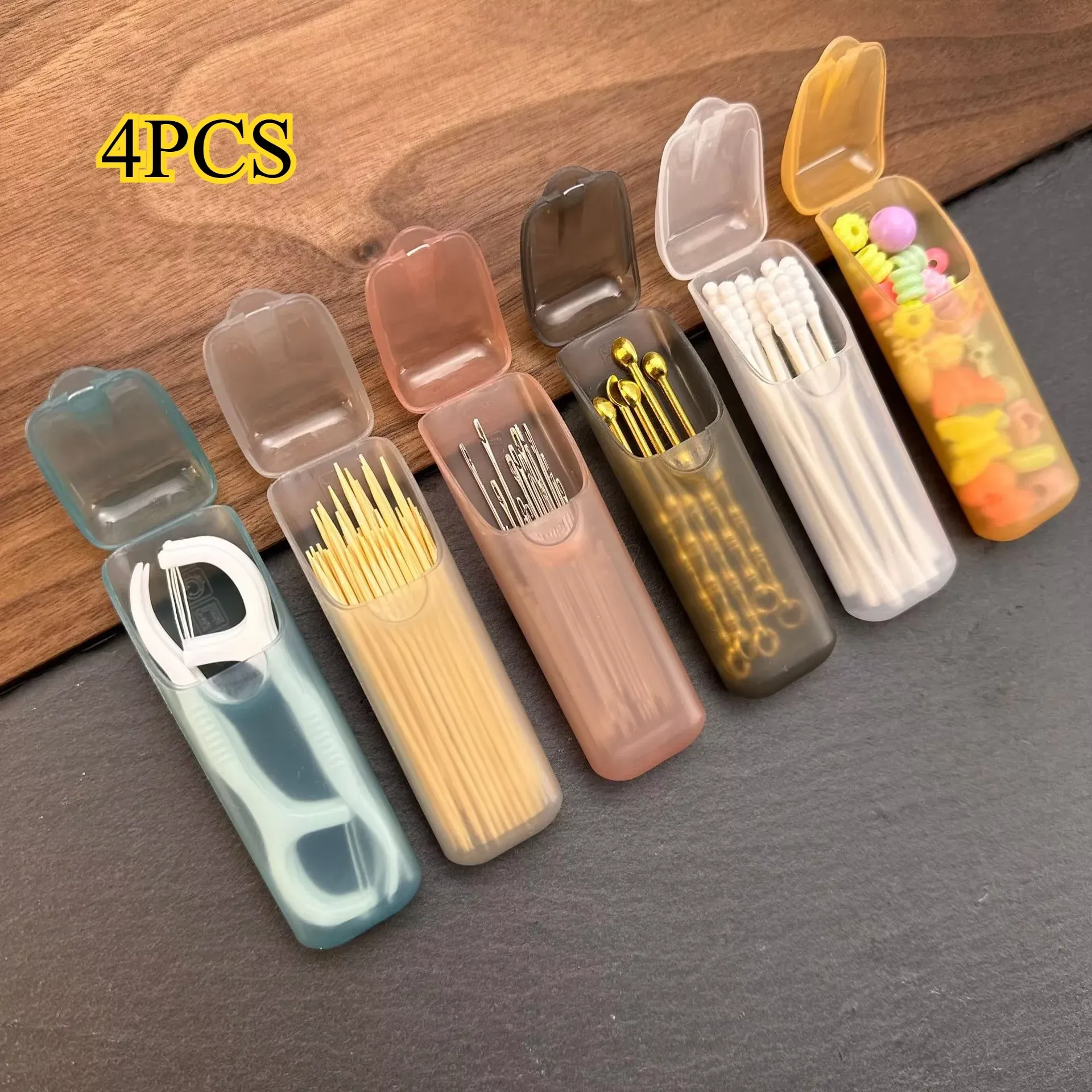 Lot de 4 mini boîtes de rangement portables pour voyage : organiseurs pour cure-dents, fil dentaire, pilules et bijoux 7
