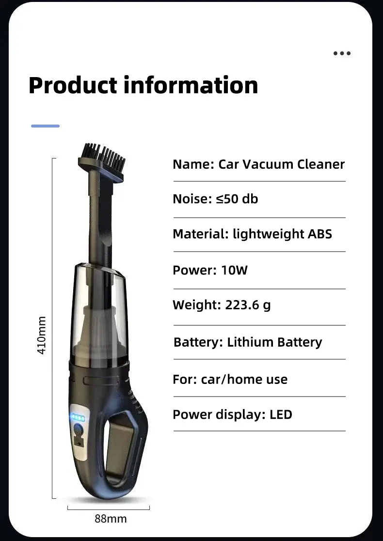 Aspirateur à main sans fil, utilisation en voiture