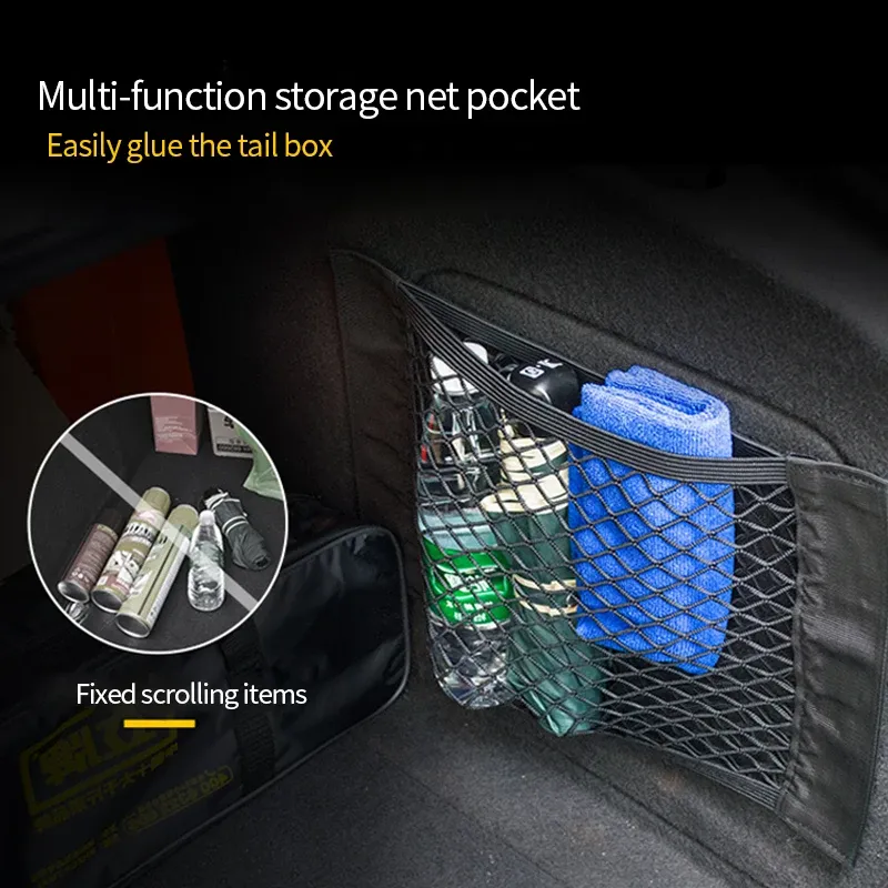 Sac de rangement en maille pour coffre de voiture, 40/50/60/80 x 25 cm, avec filet pour porte-bagages, organisateur en nylon 4