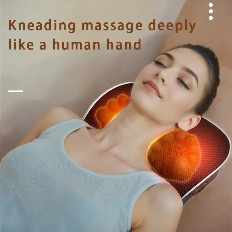 Oreiller de massage Shiatsu électrique pour la tête, le cou et le dos, avec chauffage et vibrations, pour voiture et domicile 4
