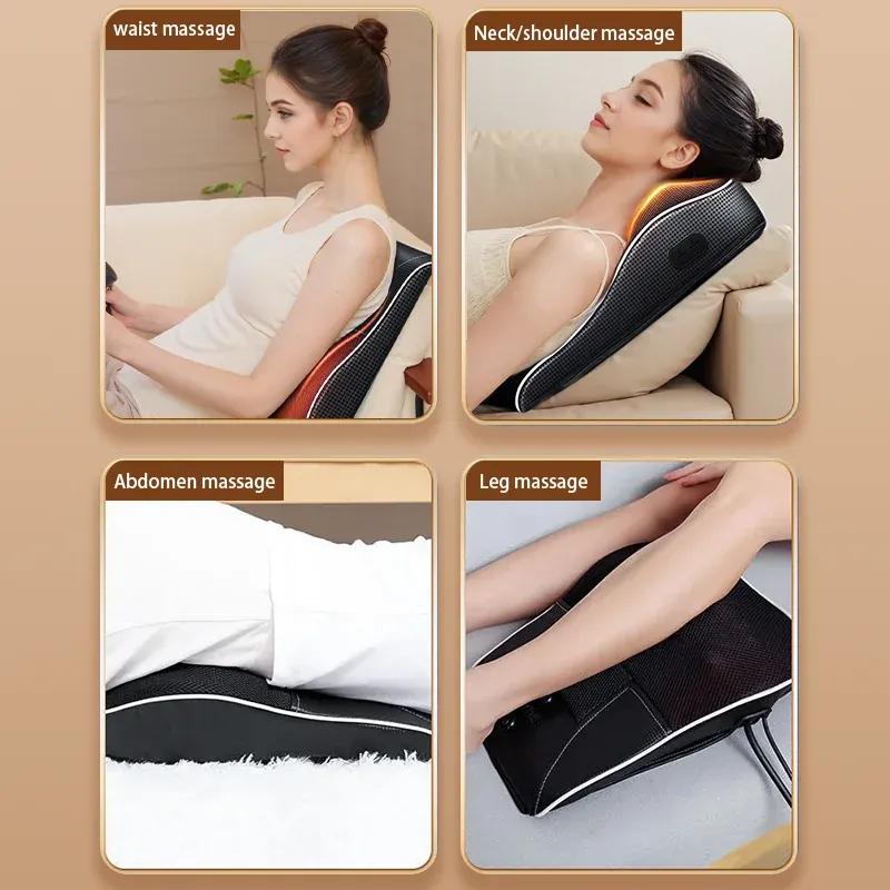 Oreiller de massage Shiatsu électrique pour la tête, le cou et le dos, avec chauffage et vibrations, pour voiture et domicile 6